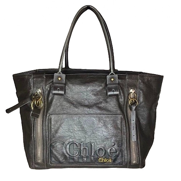 Chloe Handbags - CHLOE ECLIPSE Logo Chocolate Brown Shoulder Bag with Exterior Zipper Pockets